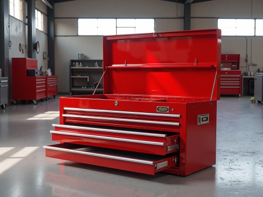 工业车间工具柜组合,金属材质,多层抽屉设计,整齐摆放各种工具